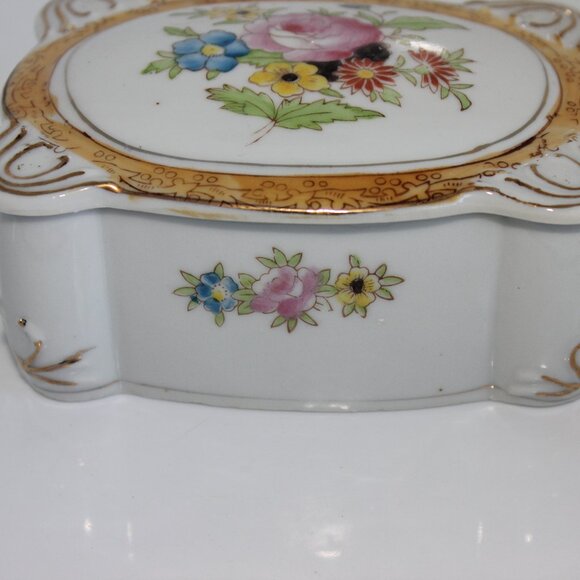 Russetti Trinket Box Hand Painted Floral Gold Porcelain Vintage Occupied Japan - Picture 4 of 9